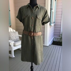 Nicole Miller Olive Green Shirt Dress